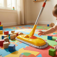 Car-Shaped Toy Mop Colored Grip Cleaning Playset Polished Finish