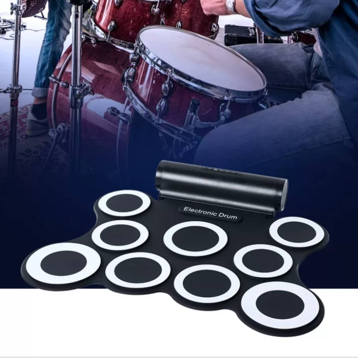 Beginner Friendly Roll-up Electronic Drum Set Built-in Speakers Portable Electronic Drum Pad Pedals Included Music Instrument Headphone Connector for Beginners, Kids, Learning, Family Entertainment
