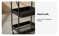 3-Tier Rolling Cart Easy Assembly 3 Tier Storage Rack Heavy Duty for Living Room