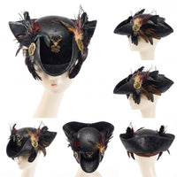 Tricorn Hat with Feathers Distressed Leather Tricorn Hat Steampunk for Cosplayers, Actors, Cosplay, Halloween, Theater