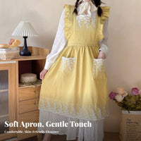 Korean Design Princess Apron Tie-Less Design Lace Trim Pinafore Apron Lightweight Work Smock for Florists, Artists, Flower Shop, Cooking, Art Studio