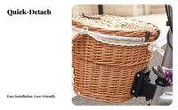 Natural Willow Material Wicker Front Cycle Basket Quick Release Detachable Vintage Bike Basket Removable Liner for Picnic