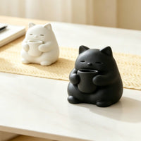Cute Feline Figurine Desk Decor Sitting Feline Statue Resin Statue Gift Idea for Bookshelf