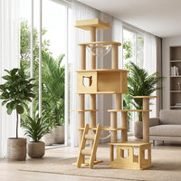 Space Capsule Cat Bed and House with 5 Density Board Levels, Climbing Frame Featuring 3 Enclosed Condos and 6 Posts