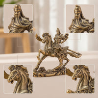 Guan Gong Figurine Brass Guan Gong Statue Antique-Style Mounted Fighter Figurine for Collectors, Car Interior, Office, Paperweight