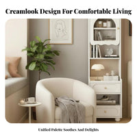 Cream Design Tall Bedside Cabinet with Drawer clean contemporary Design Nightstand Ample Storage Bedroom Furniture Space-Saving for Apartment Dwellers, Homeowners, Students, Small Spaces, Dorm Room