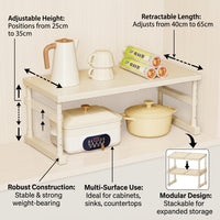 Kitchen Cabinet Metal Expandable Organization Rack for Small Space, Adjustable Under Sink Storage Shelf for Homeowners