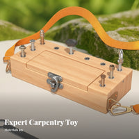 Hinged Lid Screw and Nut Toy Box Carrying Strap Wooden Nuts and Bolts Board Portable Wooden Screw Puzzle Educational Method