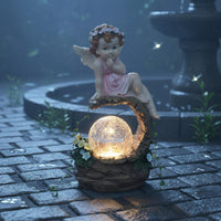 LED Lights Solar Fairy Statue Ornamental Angel Fairy Statue Glowing Resin Angel Ornament Automatic Dusk to Dawn Lighting for Yard, Patio