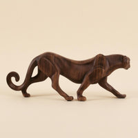Desk Leopard Ornament Carved Look Wood-Grain Leopard Statue Stable Base Bronze Style Animal Figurine for Shelf
