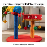 Multi-Texture Surface Carnival Theme Cat Scratcher Catnip Infused Merry-Go-Round Cat Tree for Pet Lovers, Kitten Owners, Indoors, Living Room, Bedroom, Apartment