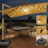 Cantilever Umbrella with Wheeled Water-Filled Foundation-Filled Square Cantilever Umbrella Tiltable for Homeowners, Garden, Terrace, Balcony