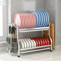 Kitchen Dish Rack and Countertop Dish Rack, Stainless Steel Plate Rack and Bowl Rack with Removable Tray, Space Saving Home Kitchen Storage Unit