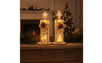 2 Pieces Rustic Wooden Christmas Light Warm-Glowing Christmas Light with Star Topper Lighted Table Decoration Decorative for Tabletop, Mantel