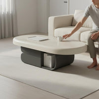 Curved Base Oval Coffee Table Cream Design Modern Biscuit Coffee Table for Reception Area