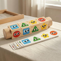 Picture Cards Wooden Rotating Puzzle Smooth Wood Matching Block Toy Fine Motor Skills Cartoon Face Puzzle Logical Thinking