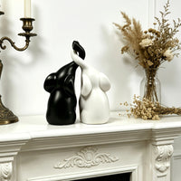 Set of 2 Intertwined Elephant Statue Black and White Loving Elephant Statue Matte Finish Couple Figurine Smooth