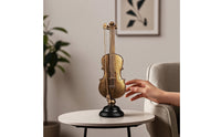 Violin Figurine Golden Violin Decor with Base Material Tabletop Ornament for Violinists, Bookshelf, Office Desk