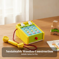 Raised Buttons Wooden Toy Telephone Realistic Imitation Telephone Toy Imaginative Play Wooden Pretend Phone Interactive for Preschoolers