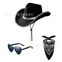 Pink and Black Cowboy Hat with Silver Trim for Halloween