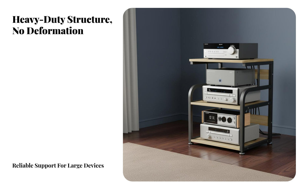 Large Capacity High-Fidelity Equipment Rack Stable Structure Multi-Tier Amplifier Stand Heavy Duty Multi-Tier Stereo Rack Mobile with Brakes for Audiophiles, Home Theater, Studio, Office