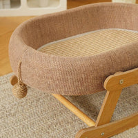 Cat Swing Rocking Bed with Scratching Board, Solid Wood Frame Indoor Cat Scratcher, Warm Winter Kitten Bed for Comfortable Resting and Play
