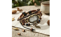 Handmade Leather Bracelet Watch Adjustable Band Oval Dial Bracelet Watch Gold-Tone Frame