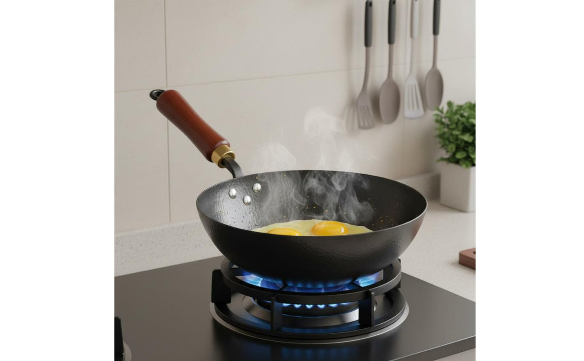 Natural Non-Stick Hand Hammered Wok Heavy Duty Traditional Chinese Stir-Fry Pan All Stovetop Compatible