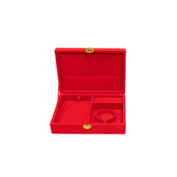 Heirloom-Quality Red Velvet Jewelry Box Multi-Compartment Chinese Wedding Jewelry Box Secure Lock Closure for Bride, Engagement Ceremony