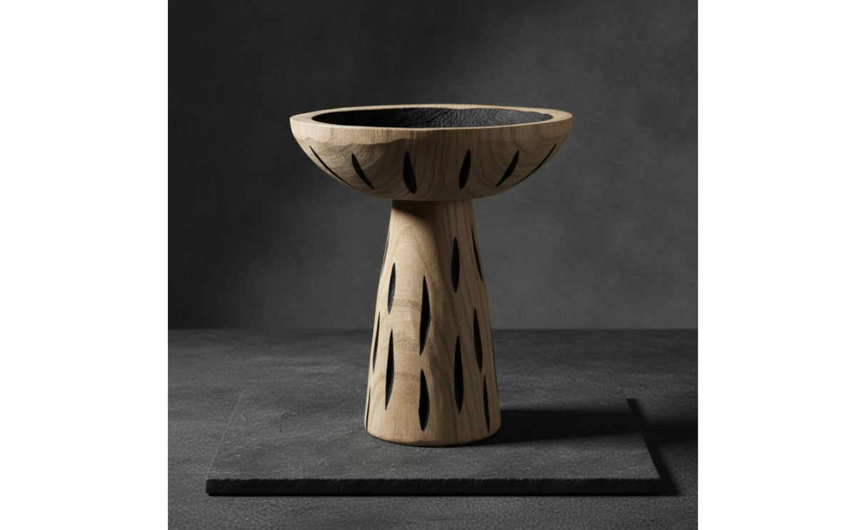 Wooden Pedestal Bowl Handcrafted Wood Display Riser Round rack for Entryway Table, Bookshelf