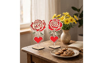 Laser-Cut Wooden Rose Heart Decor Romantic Heart-Shaped Wooden Sign with Stand Handmade Look Layered Wood Cutout Festive for Couples, Valentine's Day, Anniversary, Wedding Reception