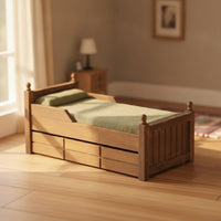 Fabric Bedding Miniature Bed with Drawers Wooden Dollhouse Single Bed Classic Furniture Cute for Collectors