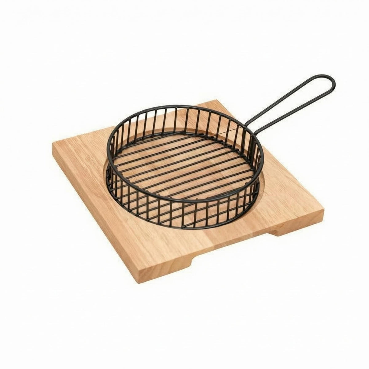 Black Snack Basket Set Loop Handle Wire Basket Tray Square Wooden Snack Board Easy to Clean