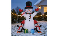 Outdoor Inflatable Snowman with Penguins Playful Christmas Inflatable Snowman Self-Inflating Yard Display Long-Lasting for Families