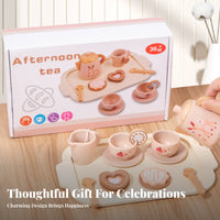 Role-Playing Fun Afternoon Tea Play Set Sturdy Wood Construction Wooden Tea Set Encourages Creativity Toy Teapot and Cups Realistic Design for Preschoolers, Toddlers, Playdates