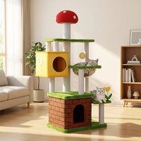 Cat Villa Mushroom Castle Cat House with 4 Levels, Kitten Bed and Tree Activity Center, Indoor Playground with 4 Sisal Scratching Posts for Multi