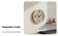 Solid Wood Frame Nordic Design Wall Clock Silent Movement Woven Face Wall Clock Battery Operated for Homeowners, Living Room, Bedroom