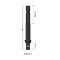 Darkened Hex to Square Drive Adapter Machined 6.35 Mm Hex Driver Adapter Forged-Looking Tool Accessory Black Oxide Coating for Power Drills