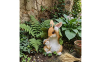 Hare Statue with Leaf Motif Hand-Painted Family Bunny Decorations Charming Hare Garden Statue for Nature Lovers, Patio