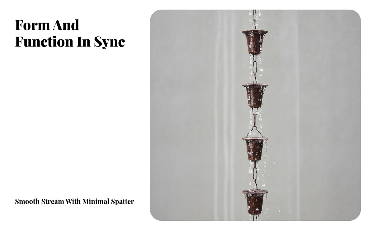 Easy to Install Rain Chain | Linked Cup Sections, Decorative Hanging Design, Rain Chain with Cups, for Eaves