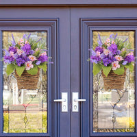 Violet Lavender Door Hanger Family Appreciation Day Gift Artificial Flower Hanging Basket Ready to Hang Artificial Hanging Flower Basket for Porch