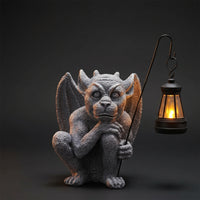 Light-up Gargoyle with Lantern Resin Garden Gargoyle Statue Gothic Devil Figurine Waterproof for Balcony