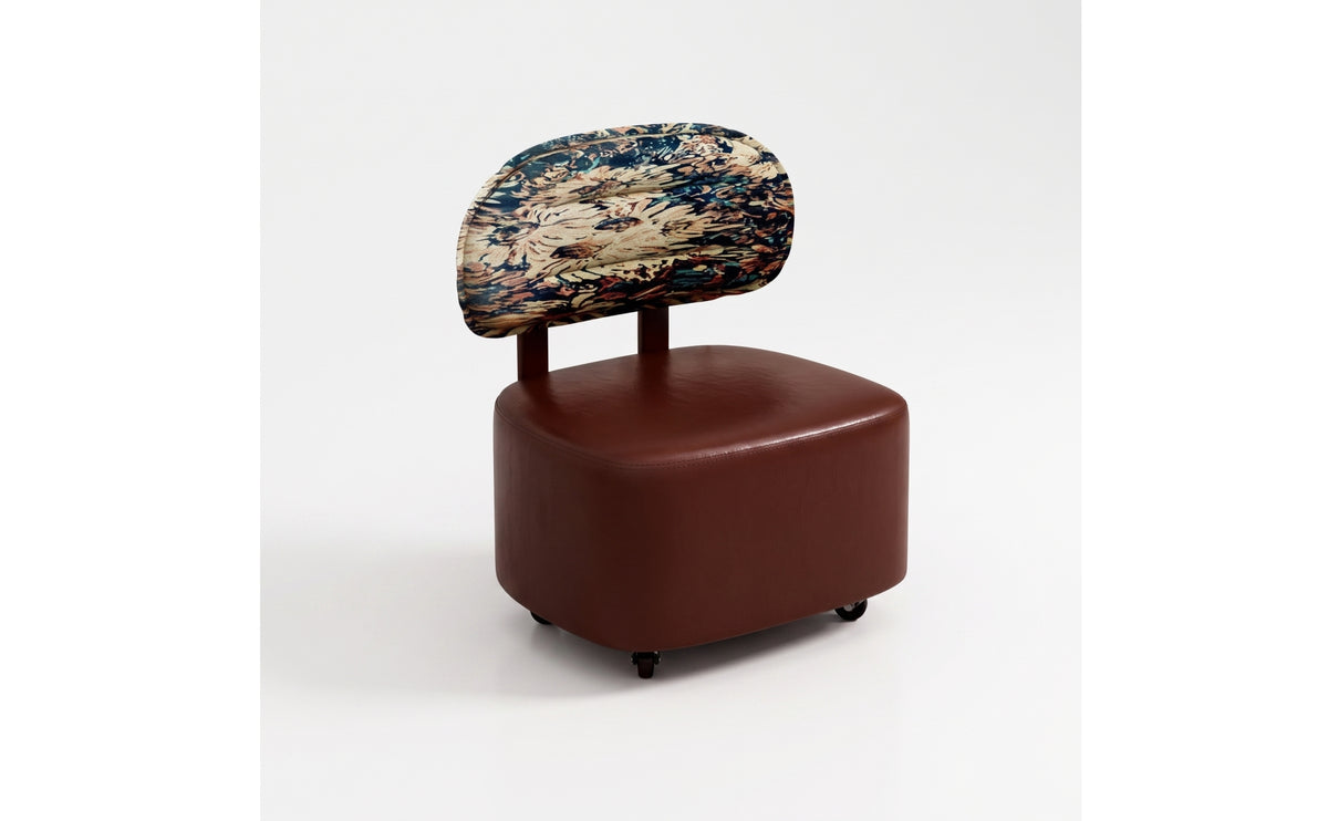Compact Low Backrest Stool with Wheels Cushioned Rolling Stool with Backrest Upholstered Padded for Toddlers, Entryway