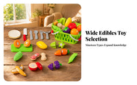 19 Pieces Reassembly Toy Fruit and Vegetable Set Green Handled Cutting Play Food Set Colorful Cutting Play Food Molded