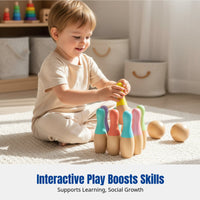 Children's Wooden Bowling Toy Set, Educational Indoor Game, Unisex, Safe Material, Colorful Design