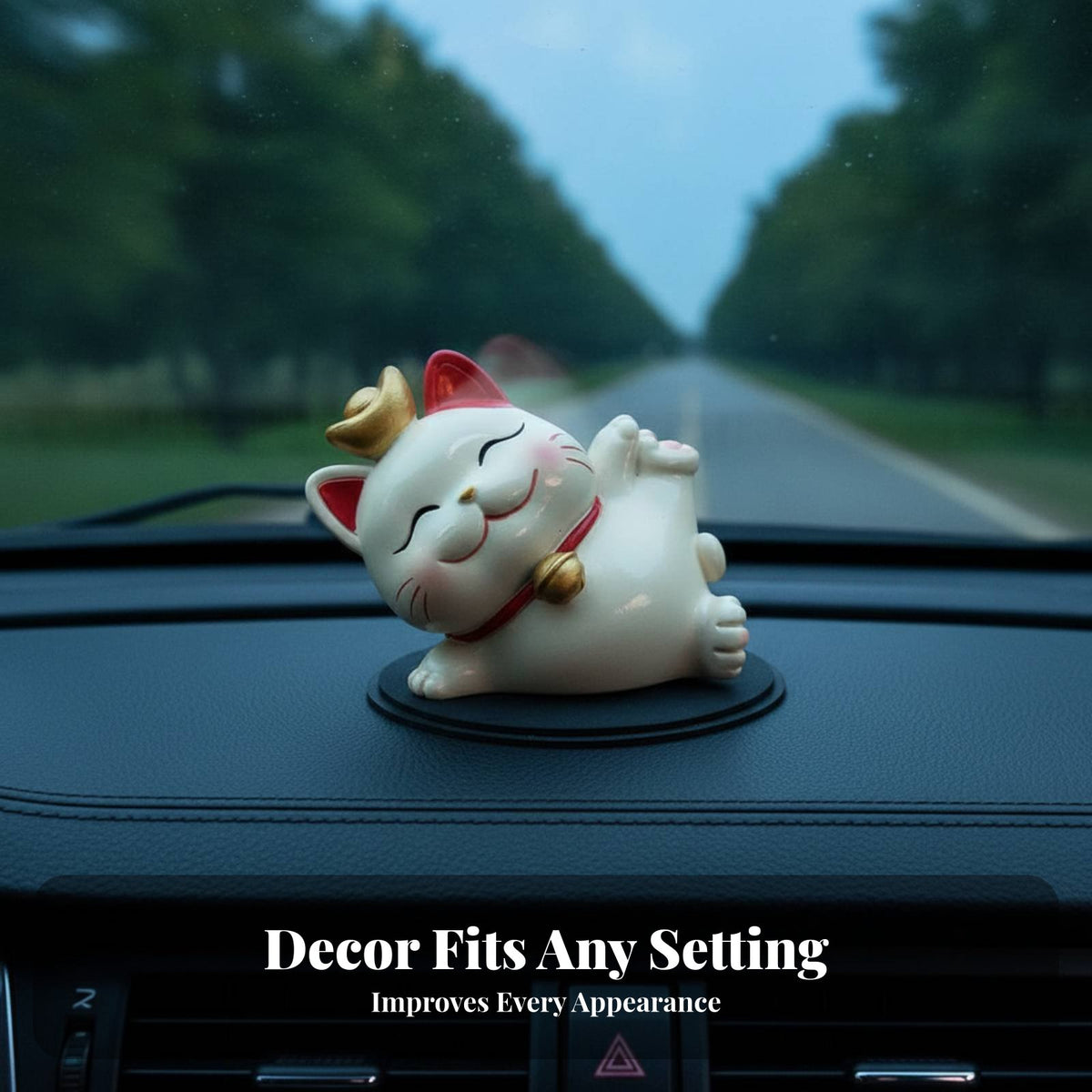 Lucky Cat Bobblehead Bounces with Motion Auspicious Cat Statue Figurine Versatile Placement Car Dashboard Decoration for Students, Men, Desktop
