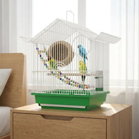 Breeding Birdcage with Roosting Compartment Box and Wood Perches, Compact Avian Cage for Parakeet and Finch, Hanging Birdcage with Removable Tray