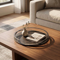 Round Tray Vintage Metal Tray Rustic for Countertop