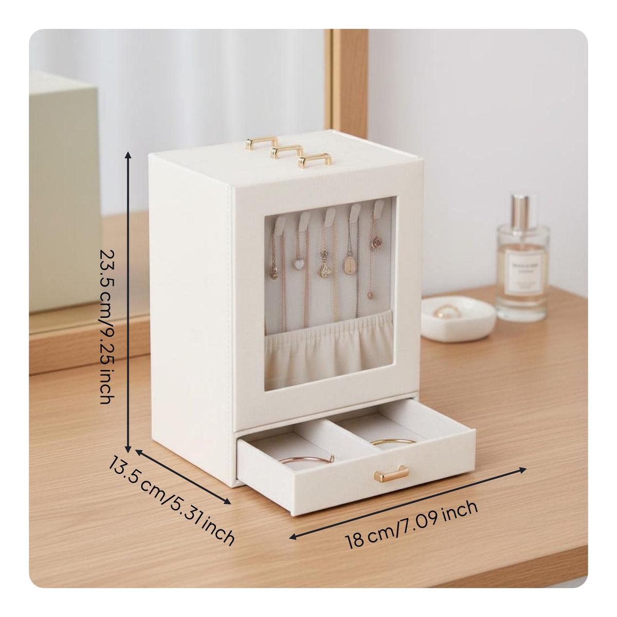 Large Capacity Multi-Layer Jewelry Box Elegant Design Clear Window Jewelry Box Ideal Gift Multi-Compartment Storage Tray Soft Velvet Lining for Women, Dressing Table, Dresser Top, Bedroom