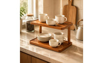Two-Tier Cup Rack Woodtea-Ware Ware Rack Open-Frame Countertop Display Shelf